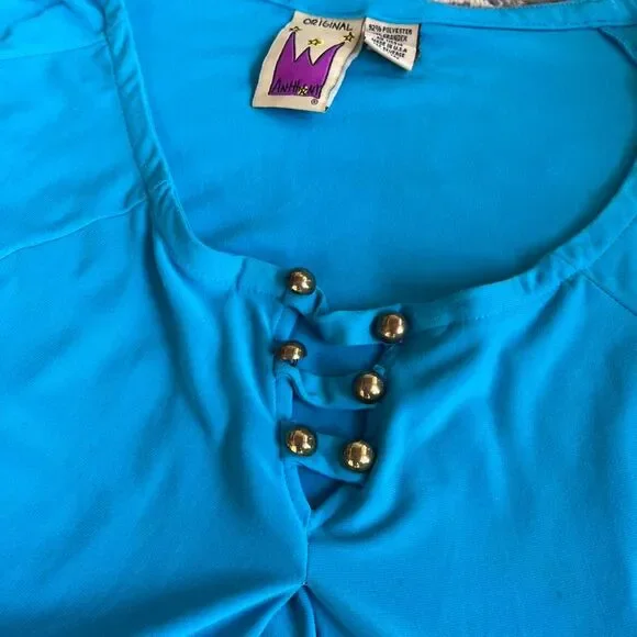 Anthony Vintage Blue Indie Blouse Gold Button Detail Size L - Picture 3 of 4
